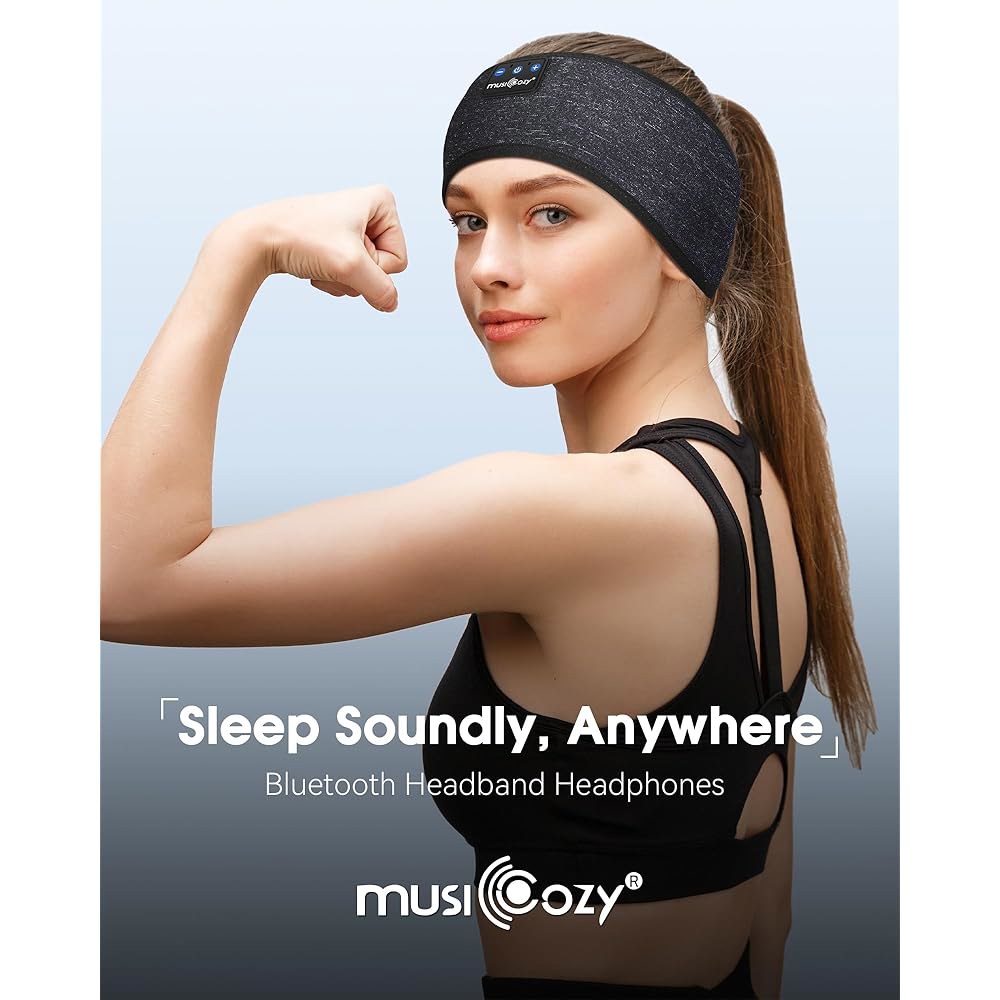 MUSICOZY 슬립 헤드폰 블루투스 5.4 헤드밴드, 초박형 HD 스테레오 스피커가 장착된 무선 이어폰 땀 방지 이어버드 운동 달리기 White Green - 상세 이미지 3