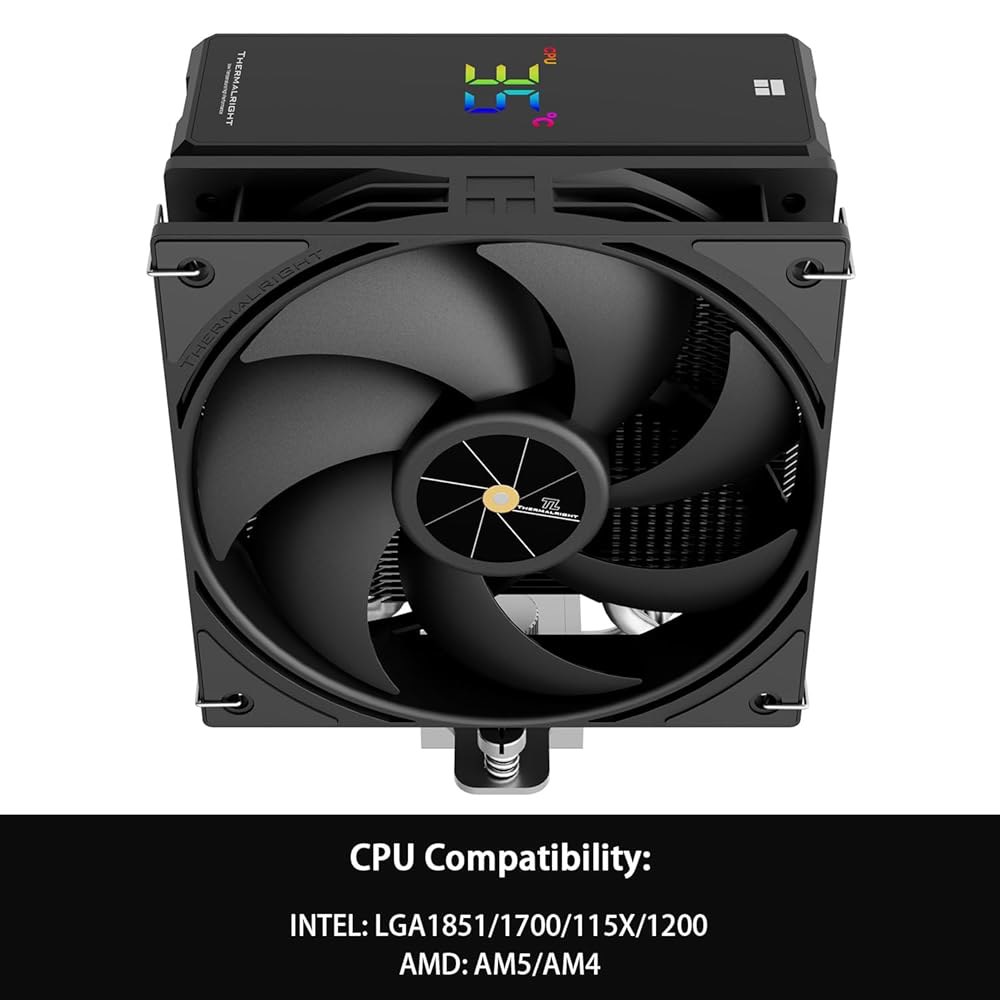 써멀라이트 어쌔신 X 120R 디지털 블랙 CPU 에어쿨러, 2000RPM 속도, 히트파이프 4개, 12cm 조용한 PWM 팬 쿨러, 스크린 상단 커버, AM4 / AM5용, 인텔 - 상세 이미지 3