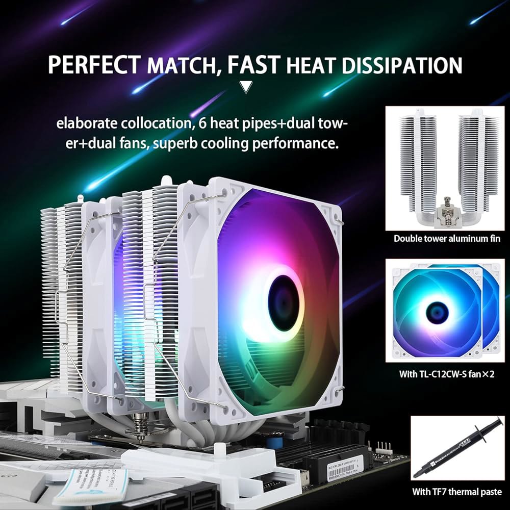 Thermalright 피어리스 어쌔신 120 SE ARGB 화이트 CPU 에어 쿨러, 히트 파이프 쿨러 6개, 듀얼 120mm TL-C12CW-S PWM 팬, AG 테크놀로지, - 상세 이미지 3