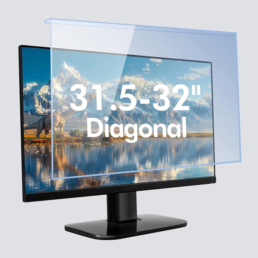 컴퓨터 모니터용 BSPROTE 31.5-32인치 블루 라이트 필터, TV 화면 차단 패널(28.5 x17.1 ), 눈 보호 스크래치 방지 HD, 눈부심 기능 없음 - 상품 이미지
