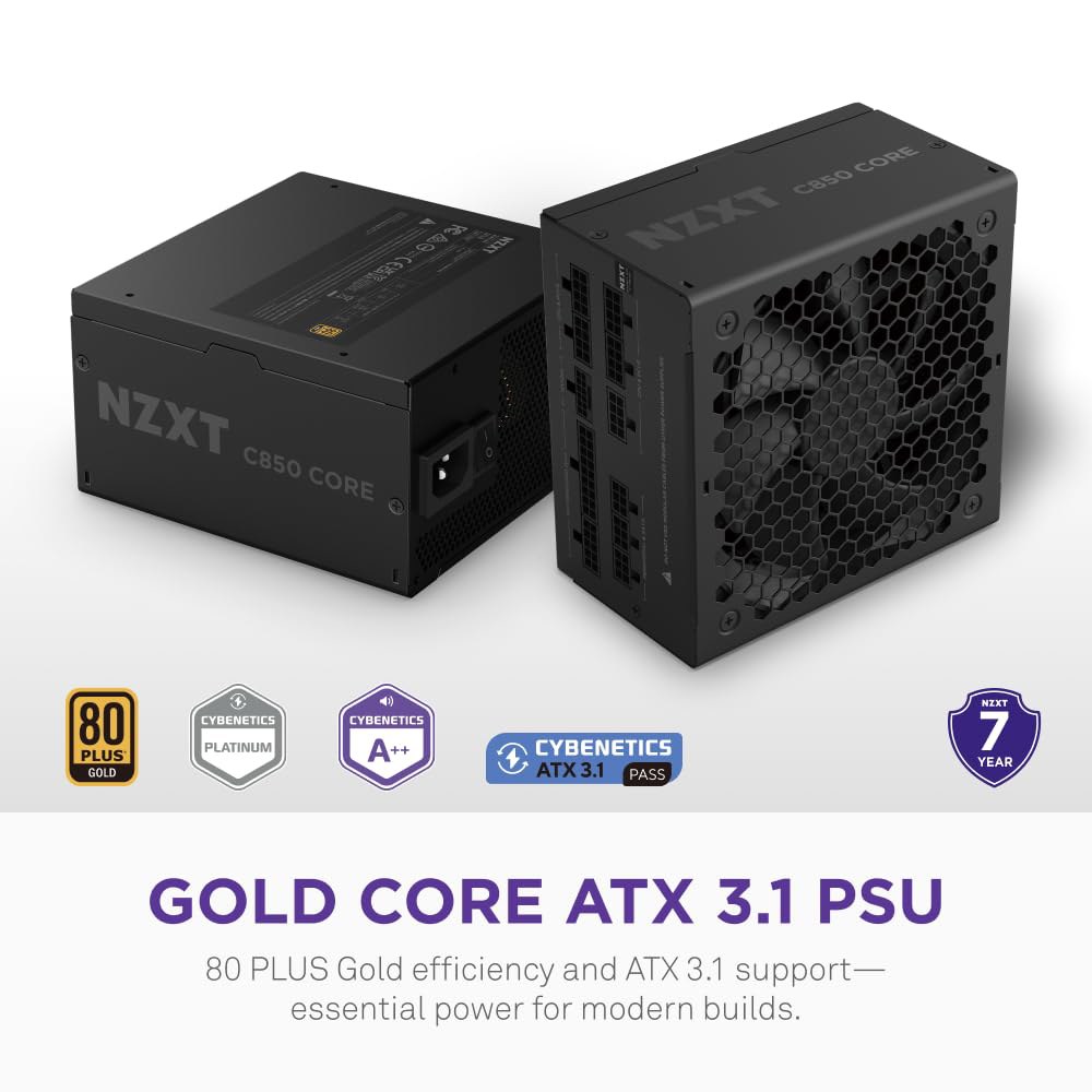 NZXT C850 골드 코어 - 850W ATX 3.1 전원 공급 장치 80 플러스 사이베네틱스 플래티넘 완전 모듈식 PCIe 5.1 600W 12V-2x6 제로 RPM 팬 105 - 상세 이미지 2