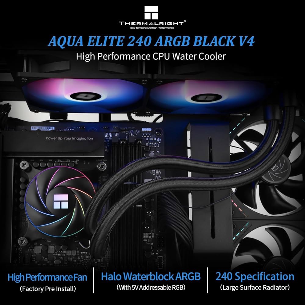 Thermalright Aqua Elite 240 ARGB V4 액체 CPU 쿨러, 냉각 행 크기, 120mm PWM 팬 2개, 컴퓨터 AMD용 AM4 / AM5, 인텔 LGA18 - 상세 이미지 2