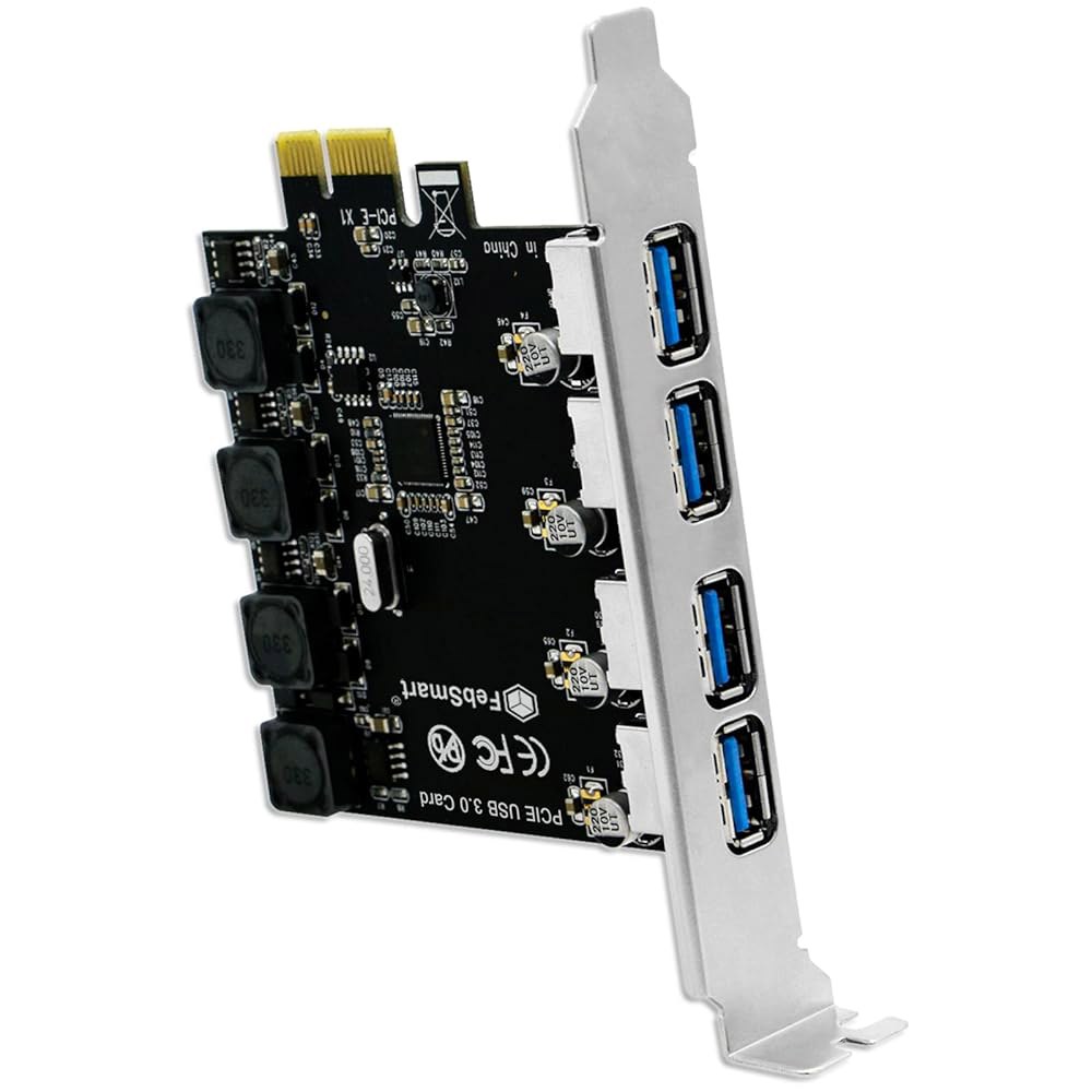 Windows 11, 10, 8.x, 7, Vista, XP 데스크톱 PC용 FebSmart 4 포트 초고속 5Gbps USB 3.0 PCI Express 확장 카드, 자체 전원 - 상품 이미지