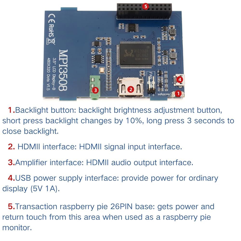 라즈베리 파이 4용 3.5인치 HDMI TFT LCD 모듈 화면 디스플레이, 디스플레이 USB 터치 스크린, 펜이 장착된 리얼 HD 1920x1080 4 /3B /4B /3B+ - 상세 이미지 3
