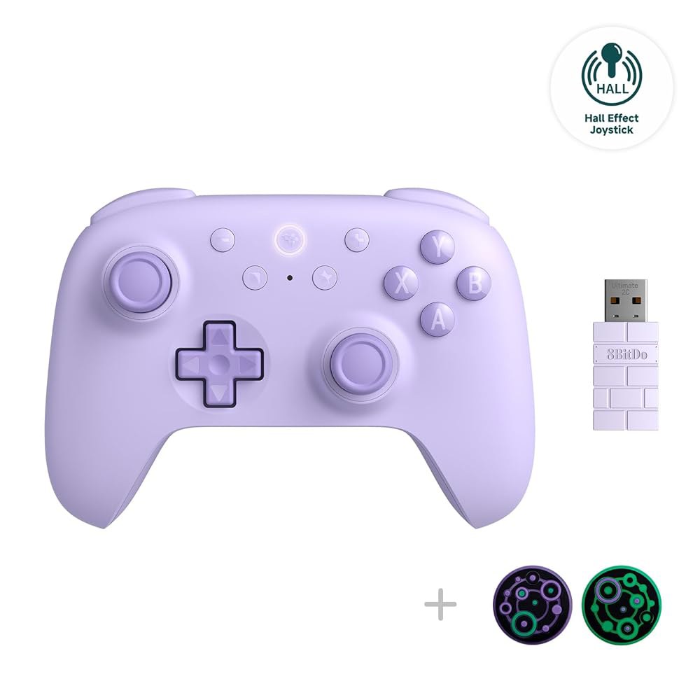 8Bitdo Ultimate 2C 홀 효과 조이스틱 및 트리거, 리매핑 가능한 L4/R4 범퍼, 터보 기능 럼블 진동(퍼플)을 갖춘 Windows PC Android용 무선 컨트롤 - 상품 이미지