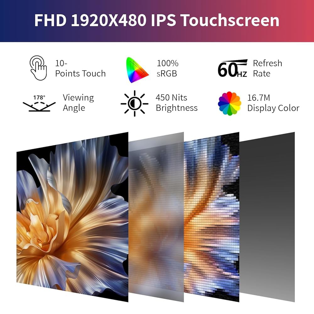 8.8인치 터치스크린 모니터, FHD IPS 1920x480 LCD 디스플레이, PC 온도 라즈베리 파이 컴퓨터 케이스 윈도우 Aida64 CPU GPU용 보조 화면 Black - 상세 이미지 2