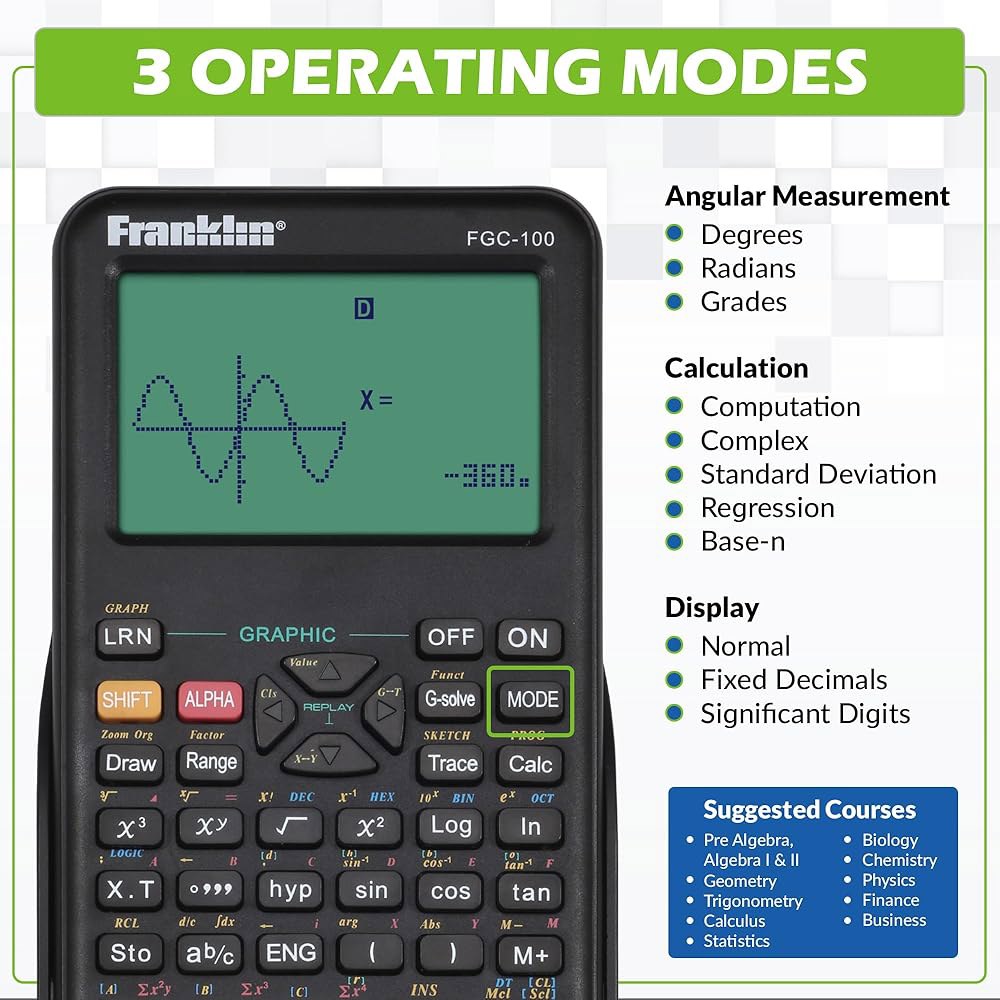 Franklin 3가지 작동 모드가 있는 공학용 계산기 과학 그래프 - 그래프가 커버가 초보자 과정에 포함되어 계산기에는 및 보호 있습니다 블랙 20개의 이상적 내장 고급 - 상세 이미지 3