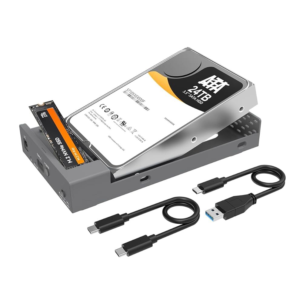 M.2 NVMe SATA SSD 및 2.5 3.5인치 HDD용 MAIWO 듀얼 베이 인클로저, 외장 하드 드라이브에서 USB C 어댑터, 10Gbps 32TB 용량 는 클론 를 - 상품 이미지