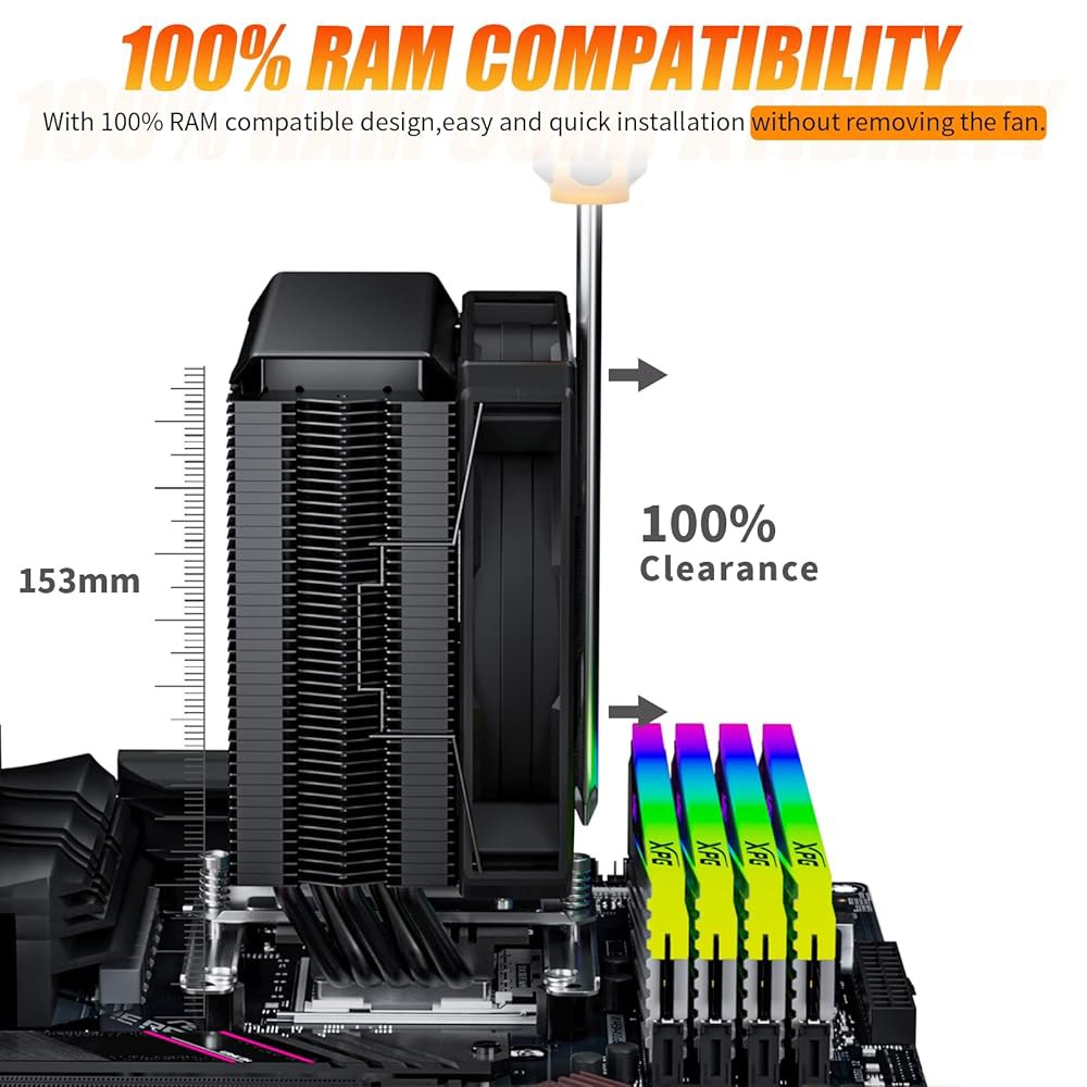 여기서 P5K CPU 에어 쿨러 230w TDP 6mm x 5 구리 히트 파이프 120mm 팬 PWM 1800RPM 77.93CFM 인텔 LGA 1700 /1200 /1150 /1 - 상세 이미지 3