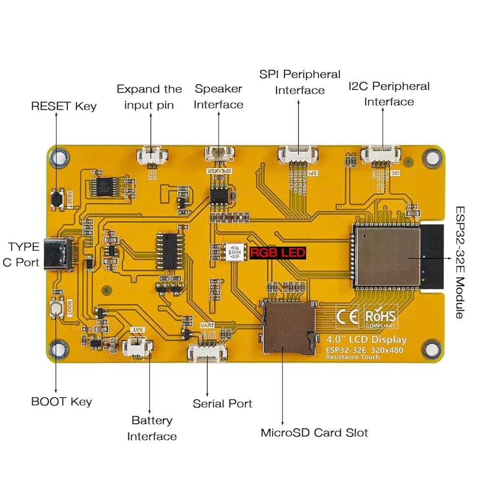 Hosyond 4.0 320x480 터치스크린, WiFi+BT가 탑재된 ESP32-32E ESP32 디스플레이, 아두이노 IoT용 ST7796S 드라이버 LCD TFT 화면 모듈 - 상세 이미지 3
