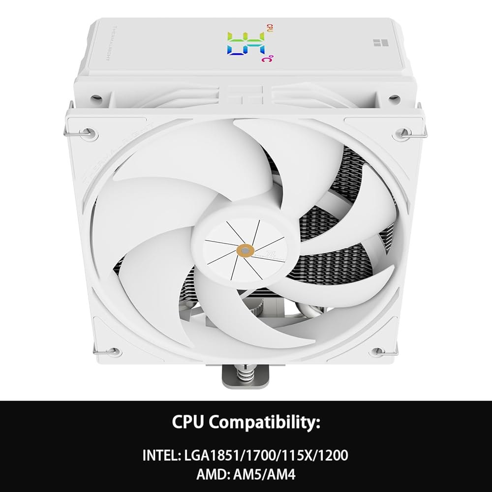 써멀라이트 어쌔신 X 120R 디지털 화이트 CPU 에어쿨러, 2000RPM 속도, 히트파이프 4개, 12cm 조용한 PWM 팬 쿨러, 스크린 상단 커버, AM4 / AM5용, - 상세 이미지 3