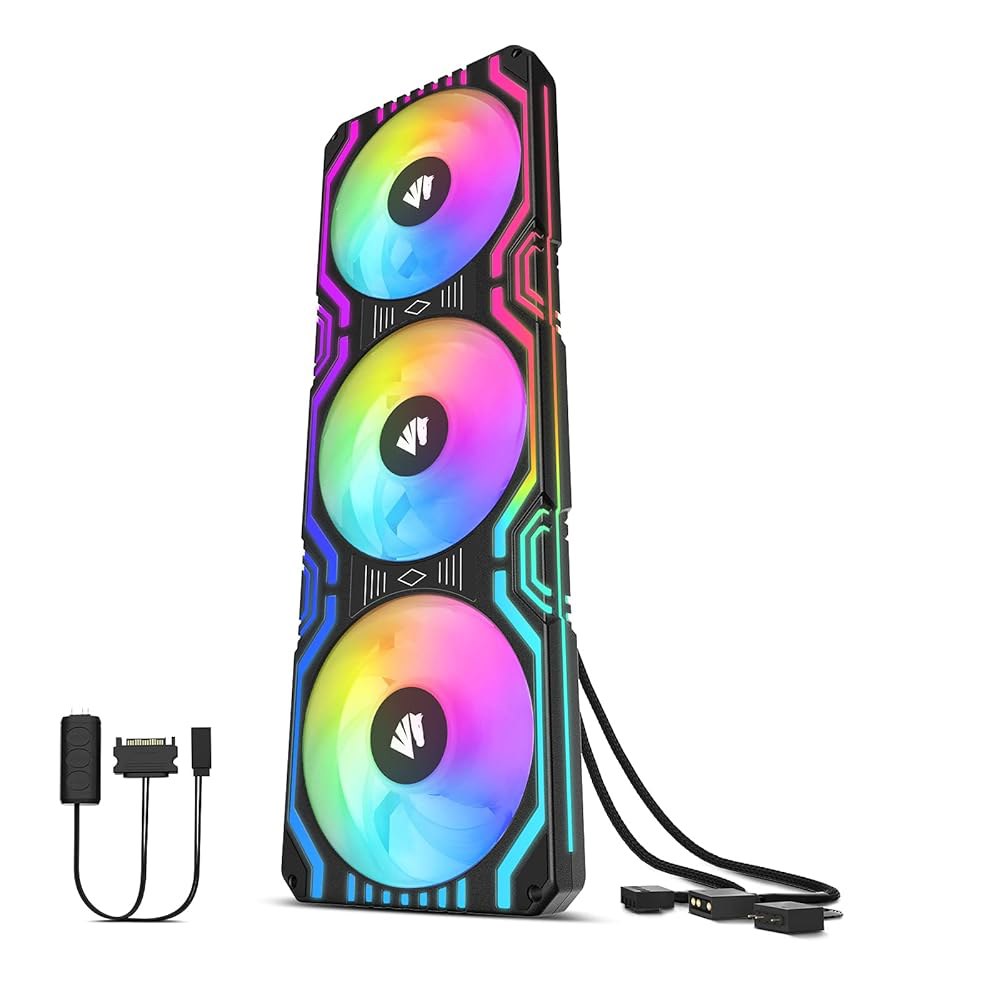 아시아호스 매트릭스 360mm PC 팬, 56개의 주소 지정 가능한 LED RGB 일체형 정사각형 프레임 통합 케이스 팬(MB 동기화/아날로그 컨트롤러 포함), 컴퓨터 케이스용 - 상품 이미지
