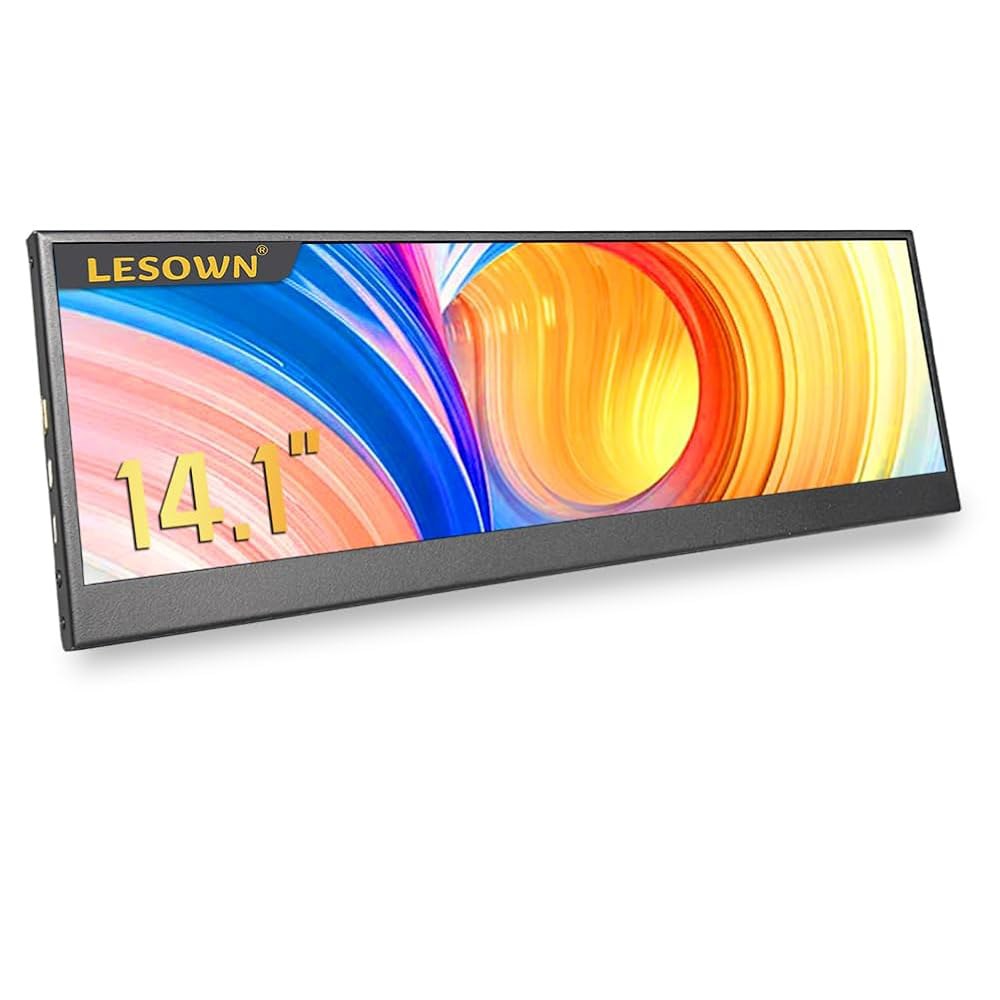 LESOWN 14.1인치 온도 디스플레이 스트레치 바 LCD 터치 스트립 USB C & HDMI 1920x550 IPS 서브 익스텐더 미니 와이드 모니터 GPU CPU 데이터 모니 - 상품 이미지