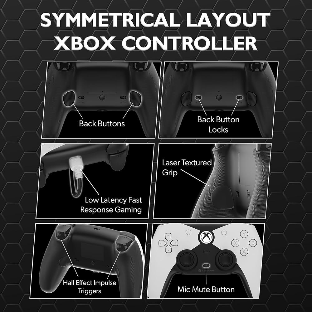 하이퍼킨 더 경쟁사 Xbox Series X|S, One 및 PC용 유선 컨트롤러, 홀 효과 조이스틱 임펄스 트리거, 대칭 레이아웃 정밀 D-Pad, 게이머를 위한 크리스마스 선물 - 상세 이미지 2