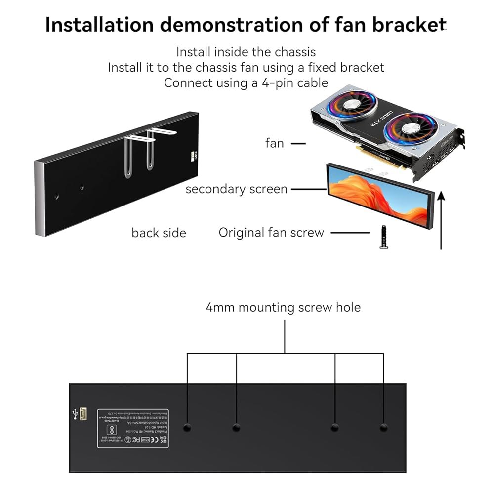 9.16인치 컴퓨터 온도 모니터, FHD 1920x462 PC 센서 패널 원케이블 연결(HDMI 필요 없음), 스트레치 바 LCD 다이내믹 테마 지원, CPU RAM HDD 데이터 - 상세 이미지 3