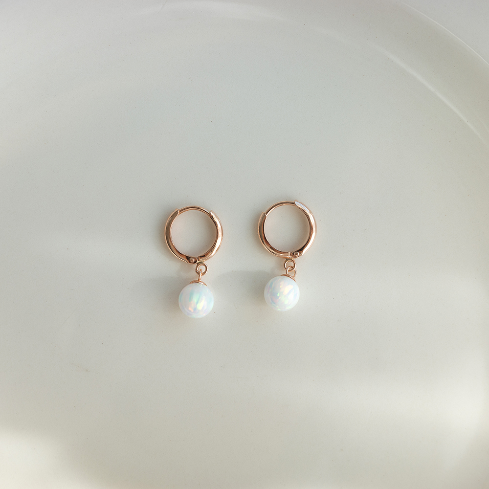 14k 6mm 합성오팔 원터치 귀걸이 OPPE0194 - 상세 이미지 2