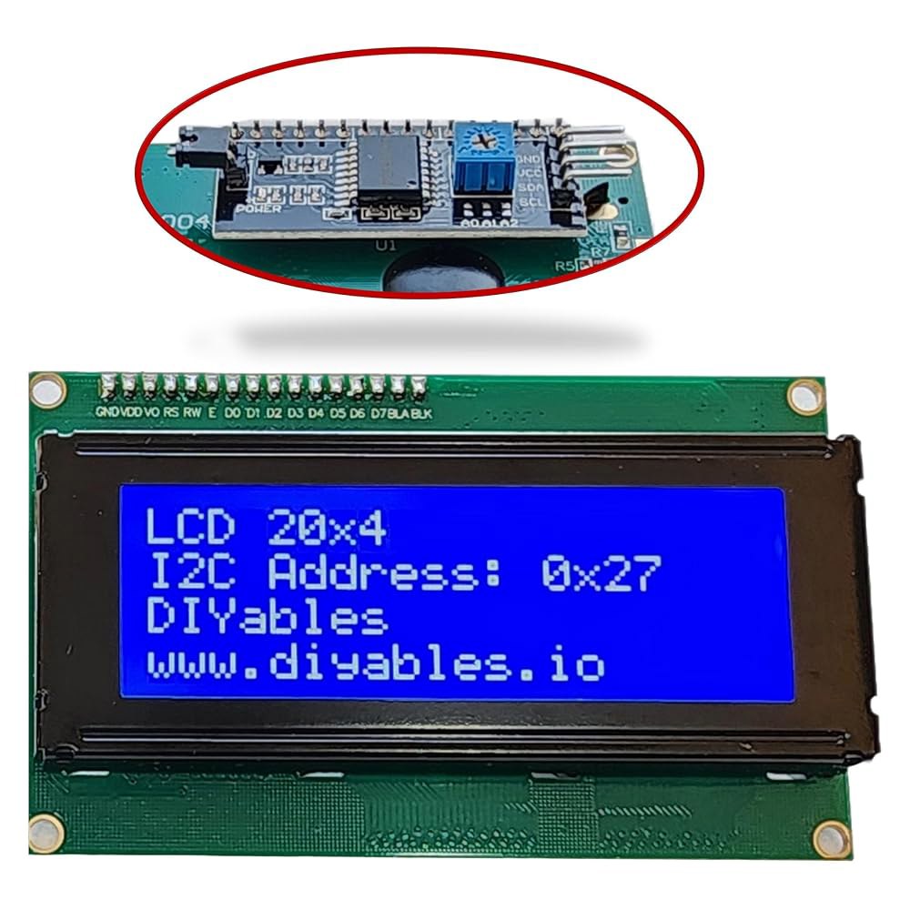 LCD 2004 I2C (TWI) 20x4 디스플레이 모듈, 블루 백라이트, 조절 가능한 명암비, 아두이노 우노 R3 R4, ESP32, ESP8266, 라즈베리 파이, 튜토리얼 - 상품 이미지