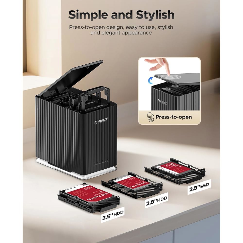 ORICO 5 Bay USB 3.1 하드 드라이브 인클로저 - 12V/10A 전원 어댑터가 있는 플러그 앤 플레이 DAS 인클로저, 가정용 데이터 관리를 위한 최대 5 22TB - 상세 이미지 2