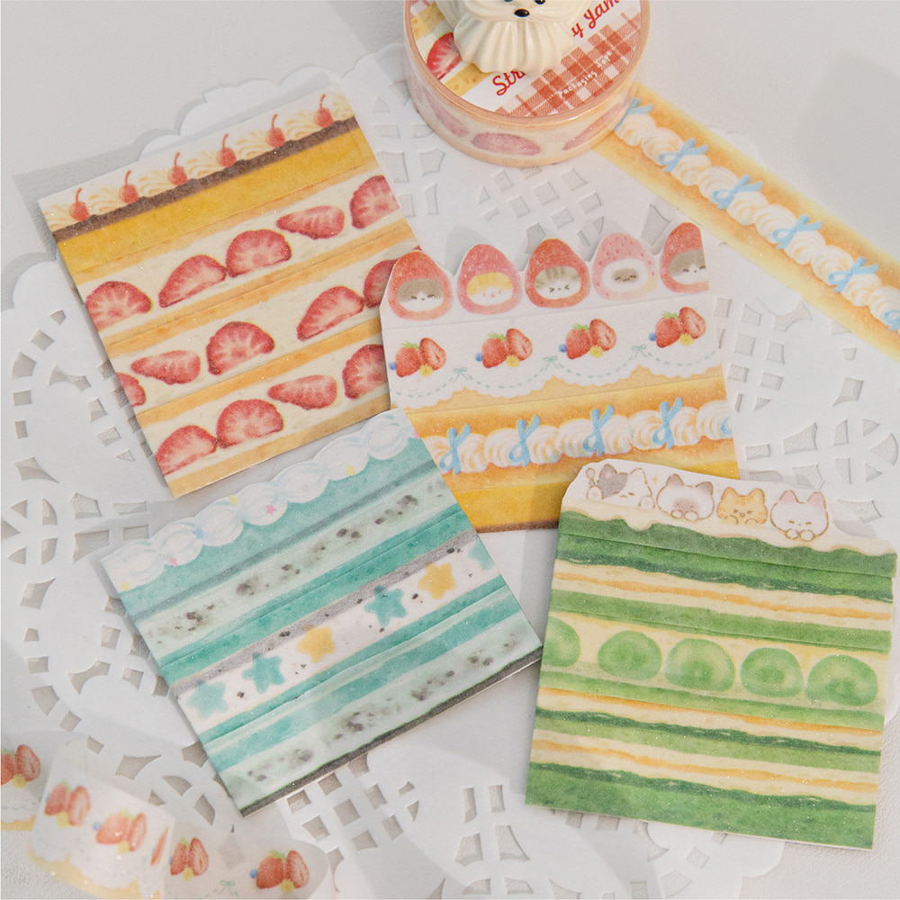층층 과일케이크쌓기 다이어리꾸미기 라인 마스킹테이프 딸기 고양이 이미지 3