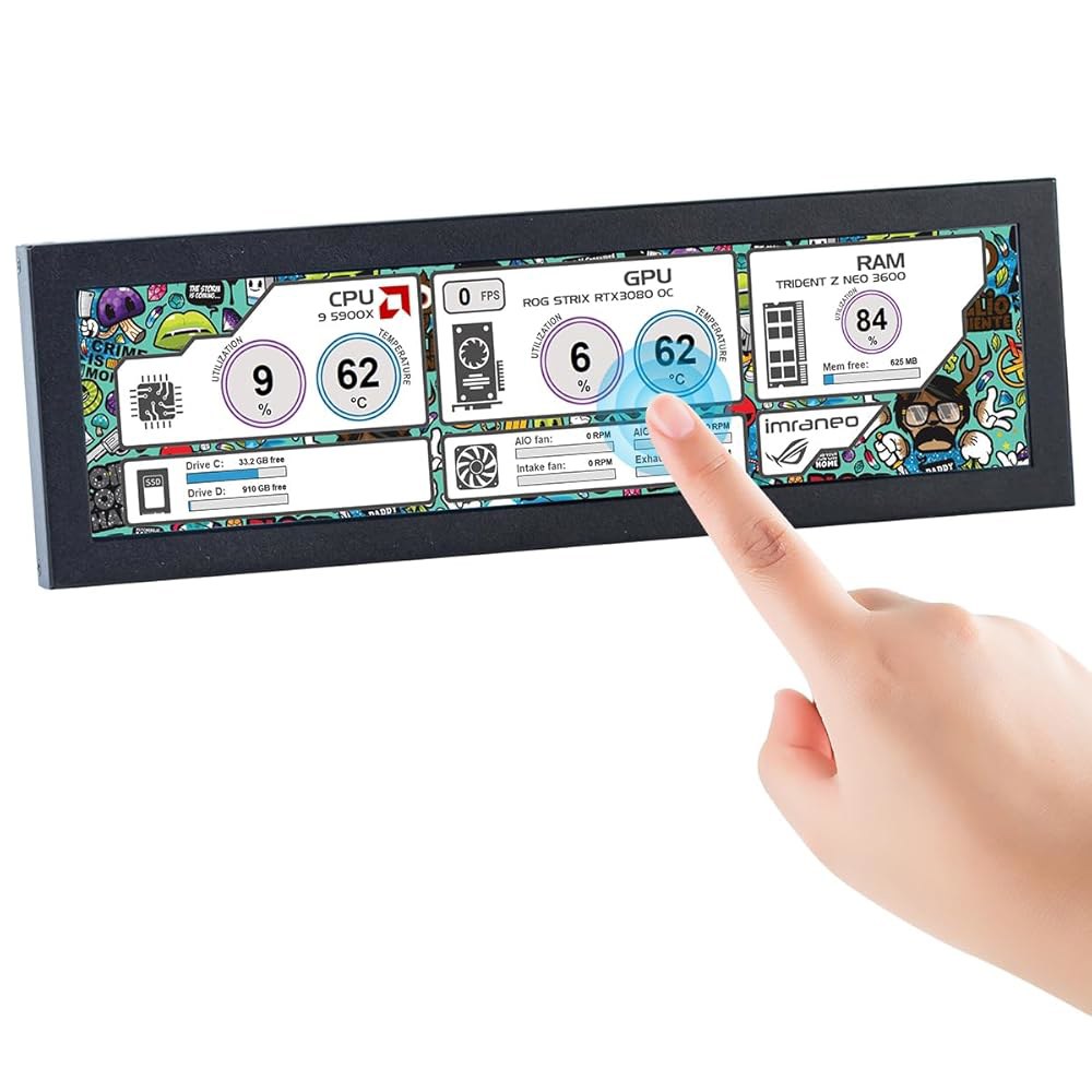 Hosyond 8.8인치 터치스크린 컴퓨터 보조 화면 1920x480 FHD IPS LCD 디스플레이, PC 케이스 AIDA64 CPU GPU 온도 모니터, 라즈베리 파이용 - 상품 이미지