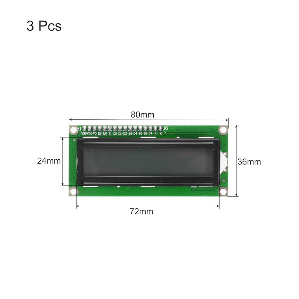 MECCANIXITY 3Pcs LCD 1602 디스플레이 모듈 5V(16핀 포함), 회색 화면 백라이트 16x2 인터페이스 어댑터 72x24mm 72x24mm Blue 3 - 상세 이미지 2