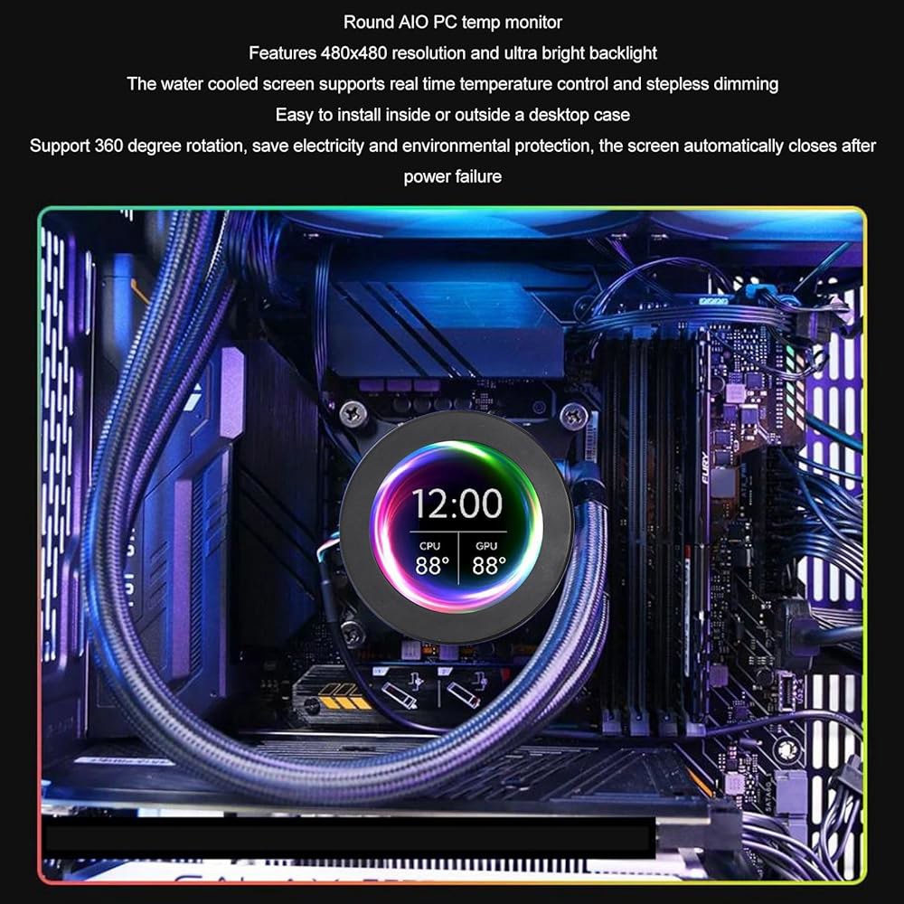 2.1인치 AIO 컴퓨터 온도 모니터, CPU 쿨러 LCD 디스플레이 화면 업그레이드 키트, 수냉식 시스템용 PC 센서 패널 AIDA64용(블랙) Black - 상세 이미지 2
