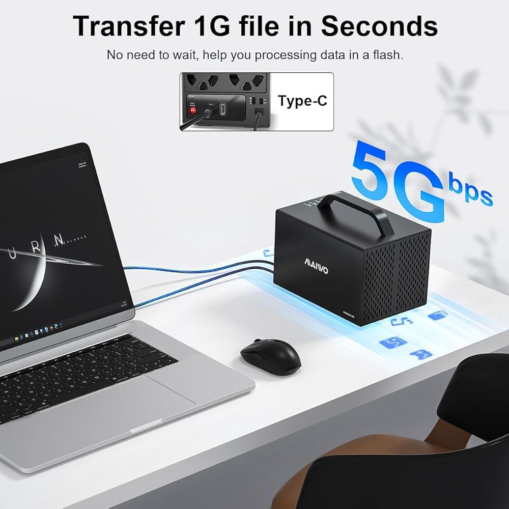 냉각 팬, USB A-C 3.1 및 C-C 케이블이 포함된 2.5인치 3.5인치 SATA 드라이브용 MAIWO USB-C 4 Bay HDD RAID 인클로저, 레이드 노멀, 0, - 상세 이미지 3