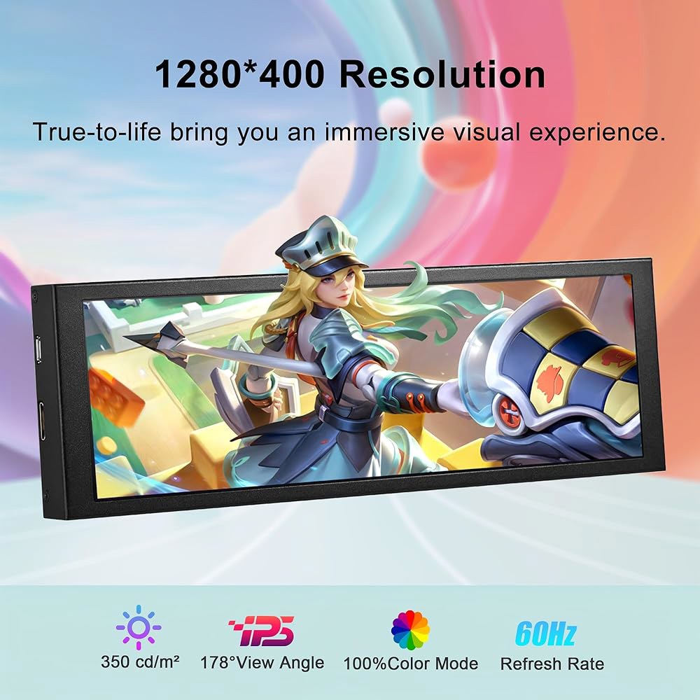 ZHAOCAILIN 7.84인치 HD 미니 모니터 1280x400 IPS 스트레치 바 LCD 디스플레이, 컴퓨터 노트북 속도 온도 Aida64 CPU GPU 모니터링 보조 화면 - 상세 이미지 2