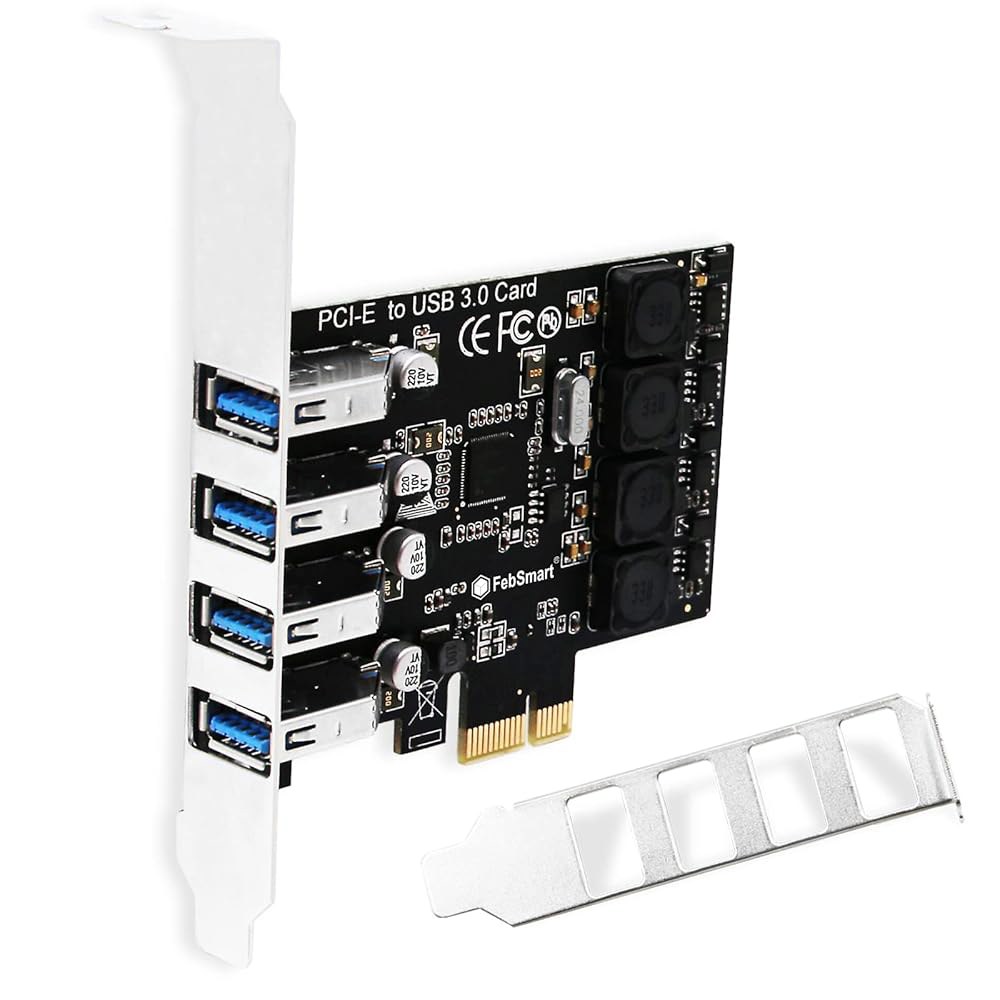 Windows 11, 10, 8.x, 7, Vista, XP 데스크톱 PC용 FebSmart PCIE 4-Ports 초고속 5Gbps USB 3.0 확장 카드, 자체 전원 공급 - 상품 이미지