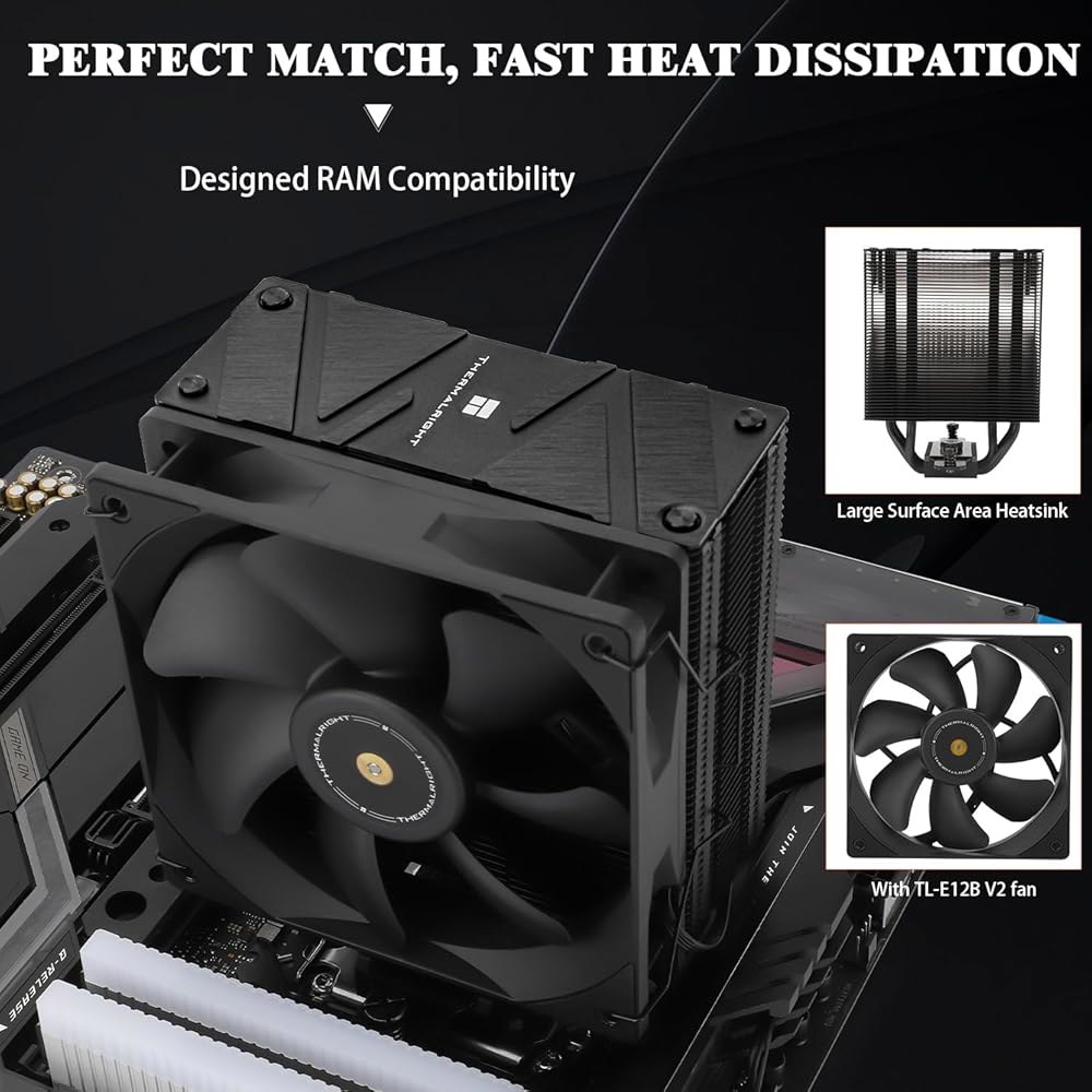 써멀라이트 어쌔신 스피릿 120 EVO 다크 CPU 에어 쿨러, 1850RPM 속도, 히트 파이프 4개, 120mm PWM 콰이어트 팬 쿨러(S-FDB 베어링 포함), AMD AM - 상세 이미지 3