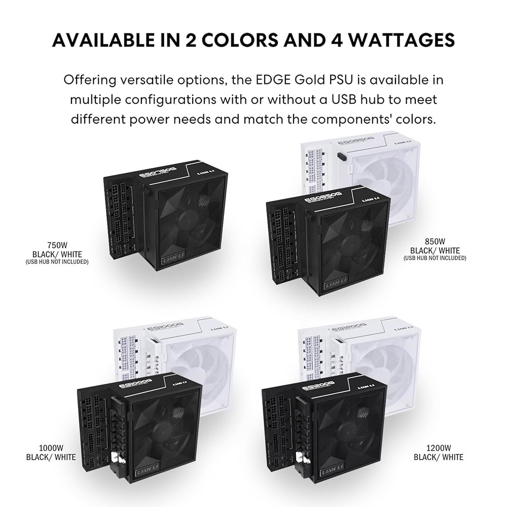 리안 리 EDGE1000W 완전 모듈형 저소음 ATX 전원 공급 장치 - 3.1 및 PCIE 5.1 준수 사이베네틱스 골드 효율성 12V-2x6 케이블 L자형 디자인 USB /팬 - 상세 이미지 2