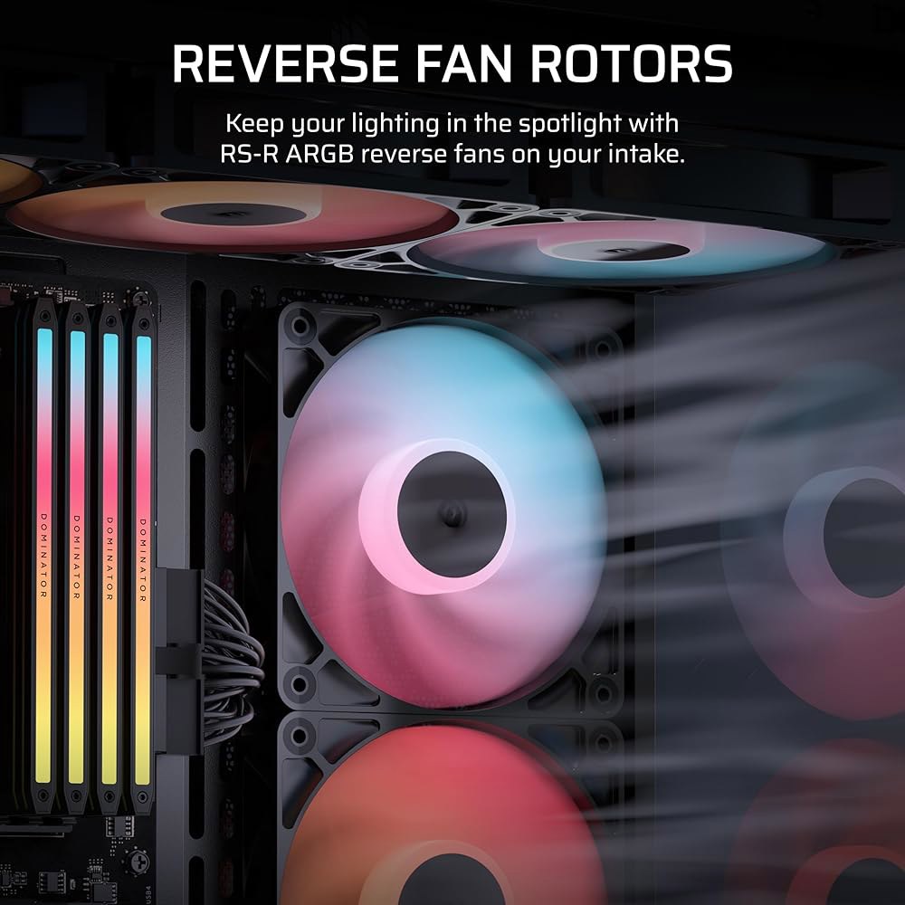 Corsair RS120-R ARGB 120mm PWM 리버스 팬 u2013 로터, +5V 연결, 8개의 RGB LED, 고압, 데이지 체인, 마그네틱 돔 베어링, 제로 RPM - 상세 이미지 3