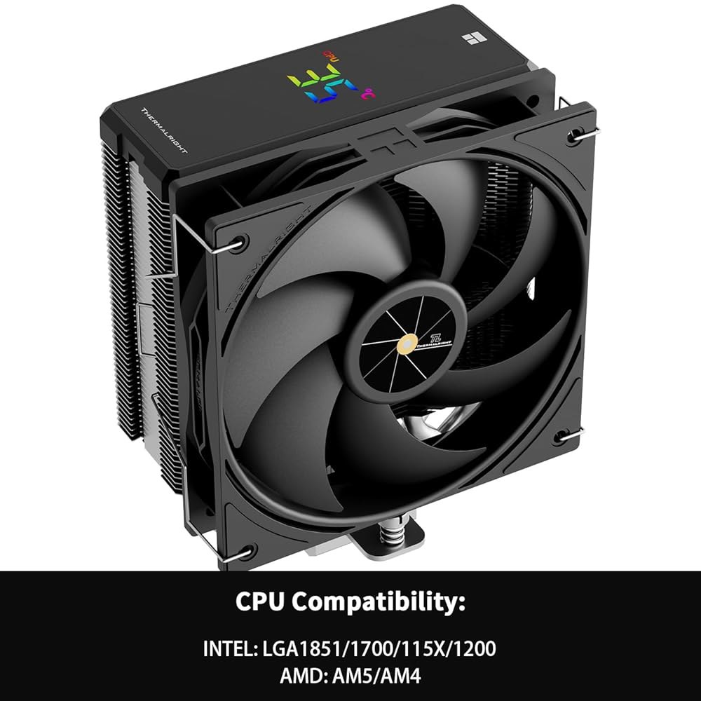 써멀라이트 어쌔신 X 120R 디지털 블랙 CPU 쿨러, 스크린 상단 커버 에어 컴퓨터 히트싱크 냉각, 2000RPM 속도, AM4 / AM5 지원, 인텔 LGA1851 1700 - 상세 이미지 3