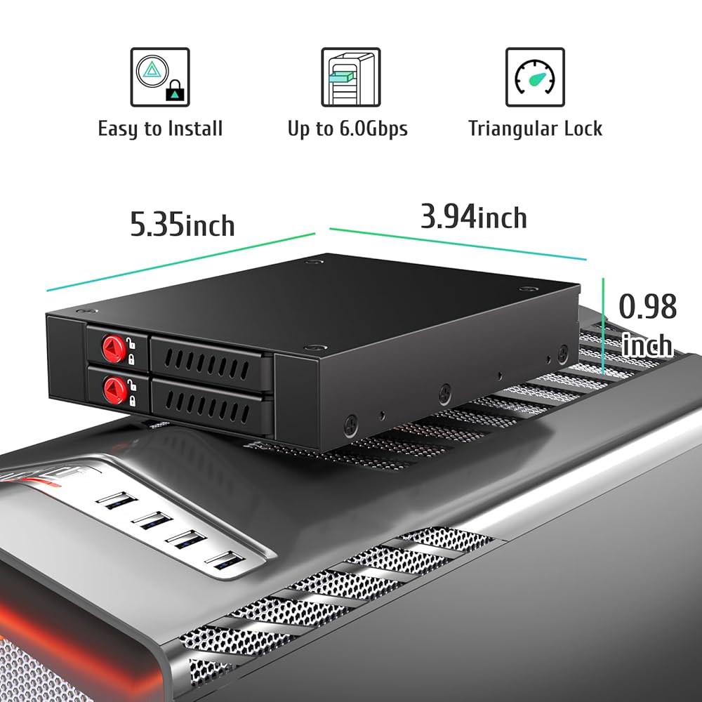 레디시오 SATA HDD 및 SSD 핫 스왑 케이지, 2 베이 2.5 u2019 모바일 랙, 3.5 드라이브 베이용 - 상세 이미지 2