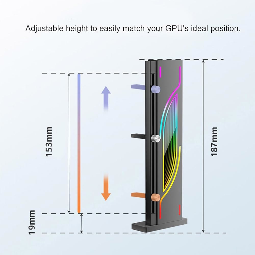 마그네틱 베이스가 있는 LICAEVEY RGB GPU 지원 브래킷 - 높이 조절 가능한 ARGB 안티 새그 브래킷, PC 그래픽 카드 안정성을 위한 5V 3핀 수직 마운트 홀더(블 - 상세 이미지 3
