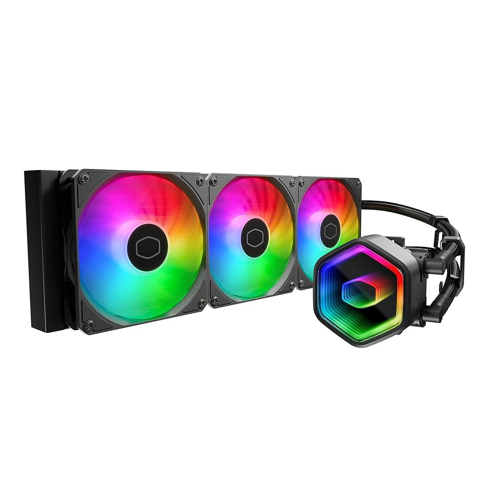 쿨러 마스터 360 코어 II CPU 액체 쿨러, 듀얼 챔버 펌프, 사용자 지정 가능한 aRGB 조명, 유지보수 필요 없음, 조용한 작동, 간편한 설치, AMD 라이젠 9 AM5| - 상품 이미지