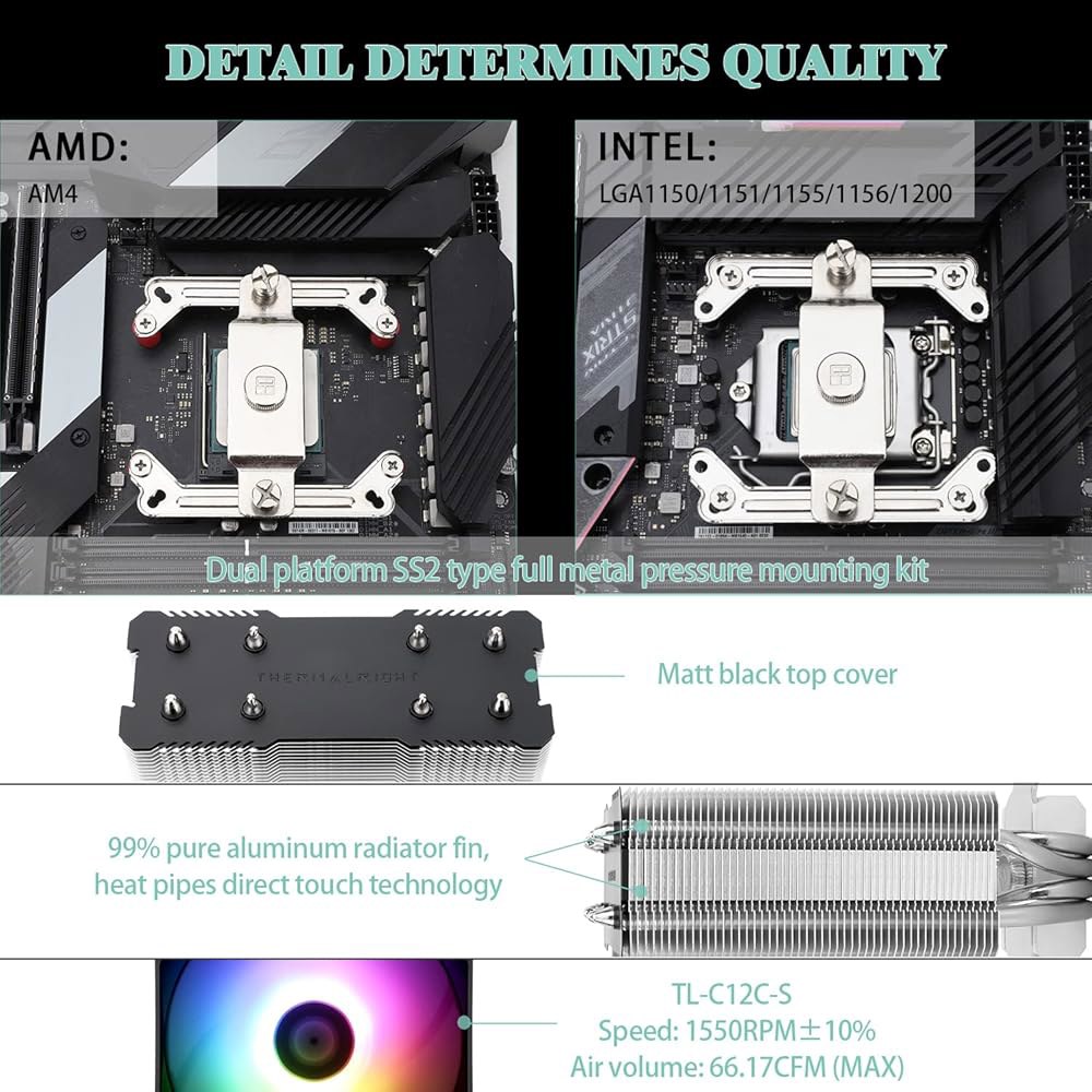Thermalright Assassin X120 정제 SE ARGB CPU 에어 쿨러, 히트 파이프 4개, TL-C12C-S PWM 팬, 알루미늄 방열판 커버, AG 테크놀로지, - 상세 이미지 3