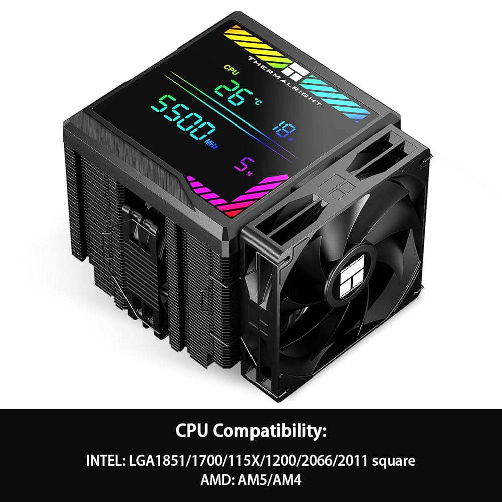 Thermalright 피어리스 어쌔신 140 디지털 블랙 CPU 쿨러 에어, 6개의 히트파이프, 마그네틱 디스플레이 보드 상단 커버, 히트싱크 쿨러, AM4 / AM5 및 인텔 - 상세 이미지 2