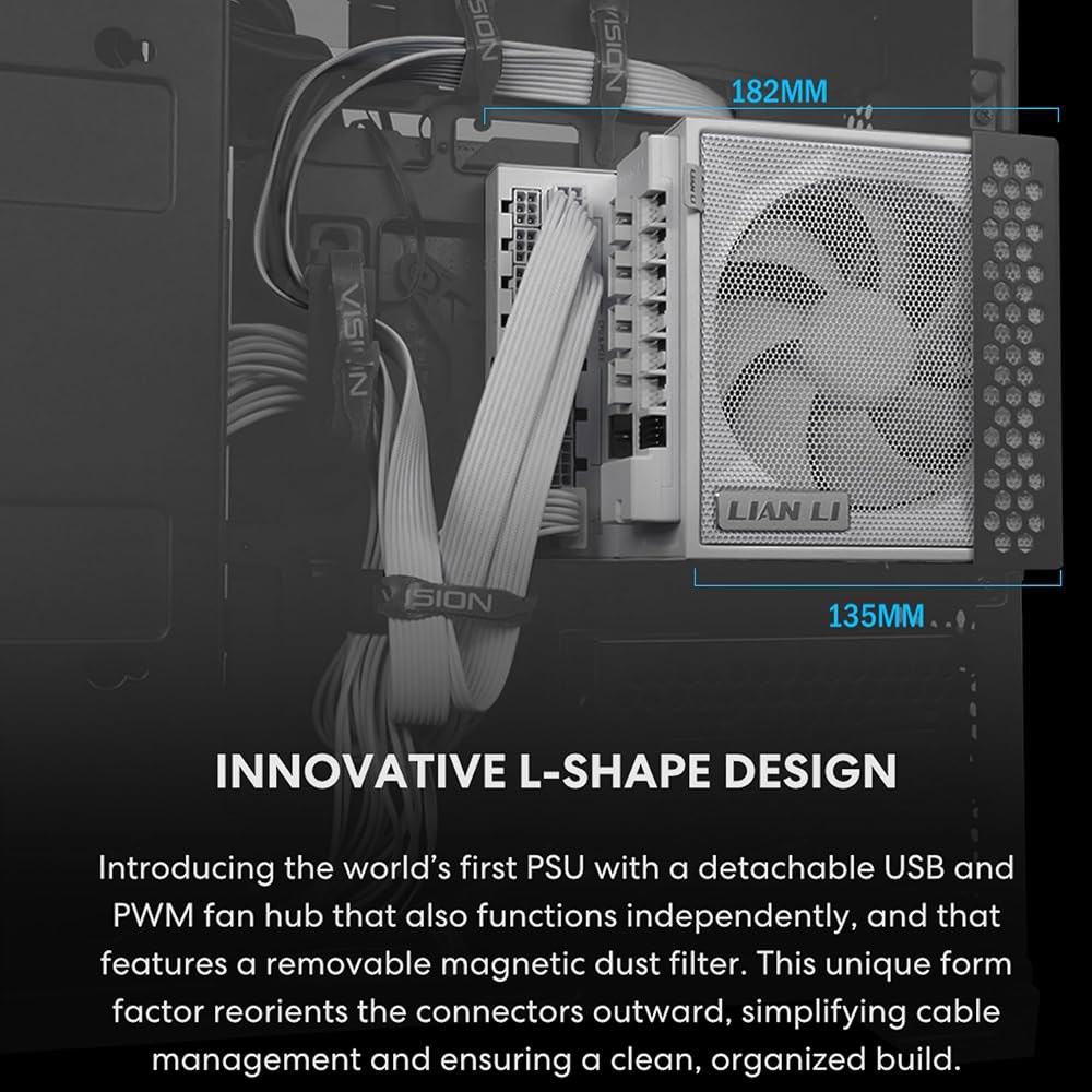 리안 리 EDGE1000W 완전 모듈형 저소음 ATX 전원 공급 장치 - 3.1 및 PCIE 5.1 준수 사이베네틱스 골드 효율성 12V-2x6 케이블 L자형 디자인 USB /팬 - 상세 이미지 3