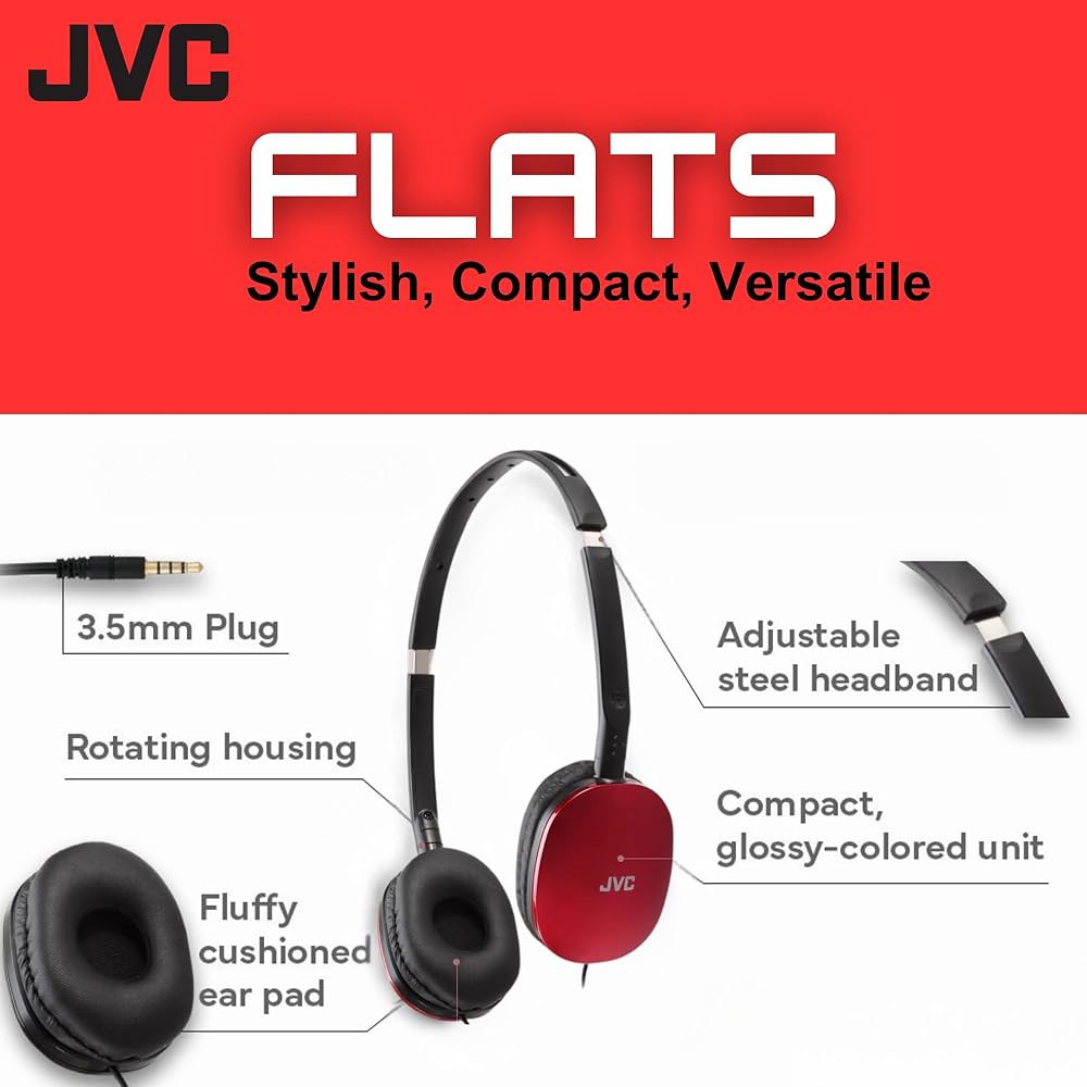 JVC 플랫 온이어 유선 헤드폰 - 평평한 접이식 디자인 강력한 사운드를 위한 30mm 드라이버 편안함을 부드러운 이어패드 u2013 스틸 헤드밴드 가볍고 휴대하기 쉬운 PC / - 상세 이미지 2