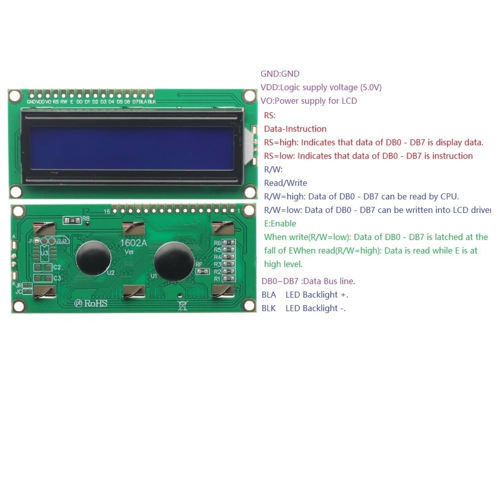 2Pcs HD44780 1602 16X2 16 2 문자 LCD 디스플레이 모듈 화면 패널 LCM 블루 블랙라이트 - 상세 이미지 2