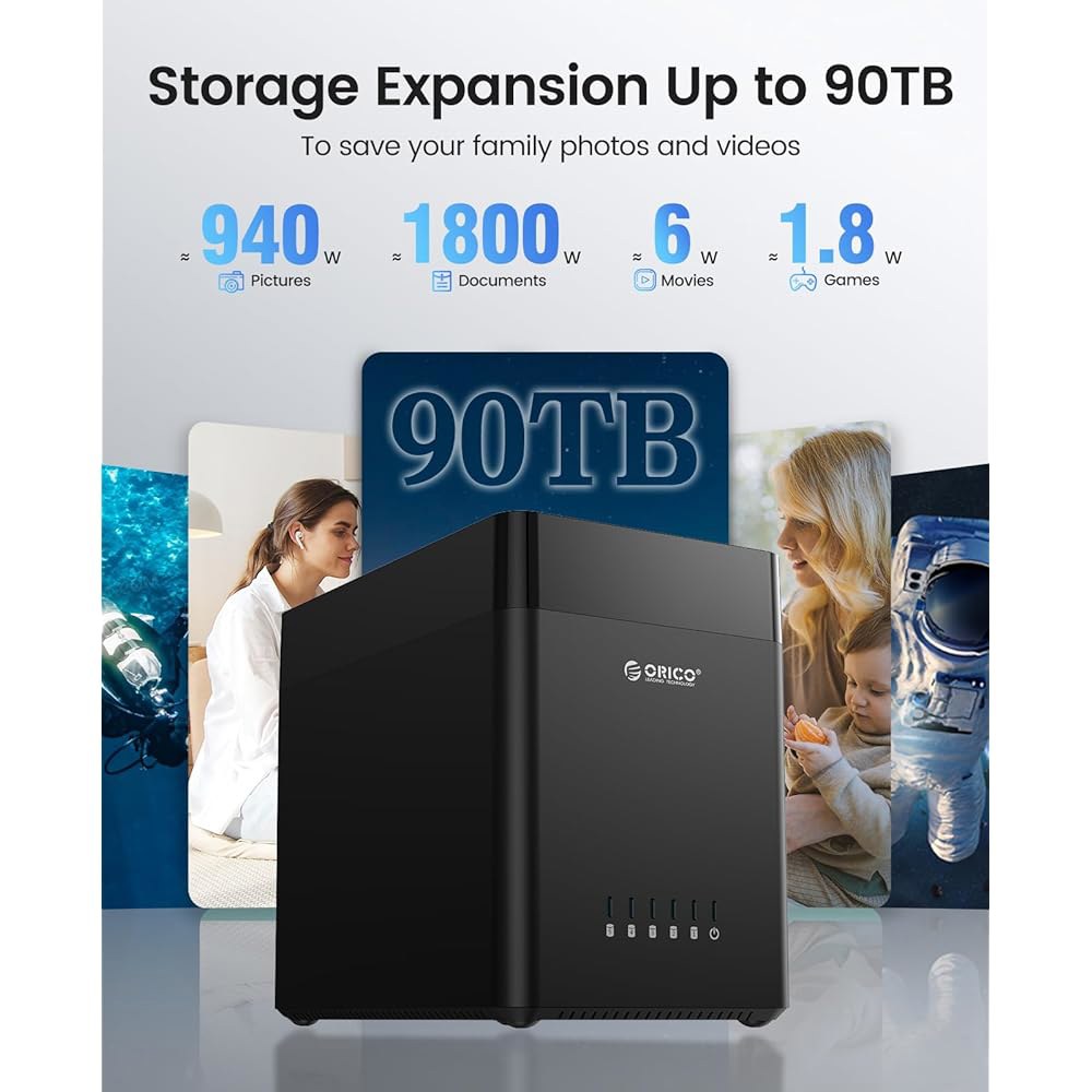 최대 90TB(5x18)의 가족용 스토리지 확장을 위한 12V/6.5A 전원 어댑터를 갖춘 ORICO 5 Bay 3.5인치 하드 드라이브 인클로저 USB C to SATA 마그네틱 - 상세 이미지 3