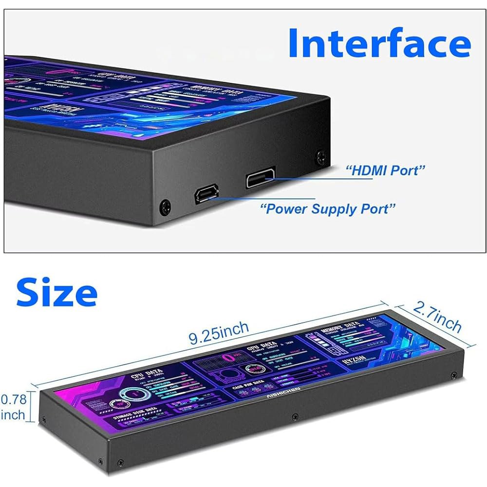 EDIY 8.8인치 컴퓨터 보조 화면 PC 온도 디스플레이, 케이스 CPU 모니터 1920x480 LED IPS 서브 AIDA64 RAM 데이터 밝기 조절 가능, 검은색 - 상세 이미지 2