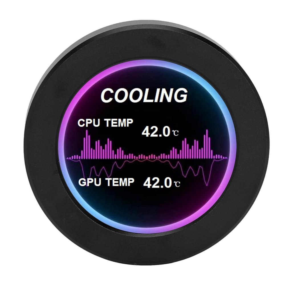 ZJchao 컴퓨터 온도 모니터, 수냉 시스템용 2.1인치 IPS PC 디스플레이 Aida64 원형 C CPU 데이터 보조 모니터(9핀 케이블 센서 패널 포함) Black - 상품 이미지