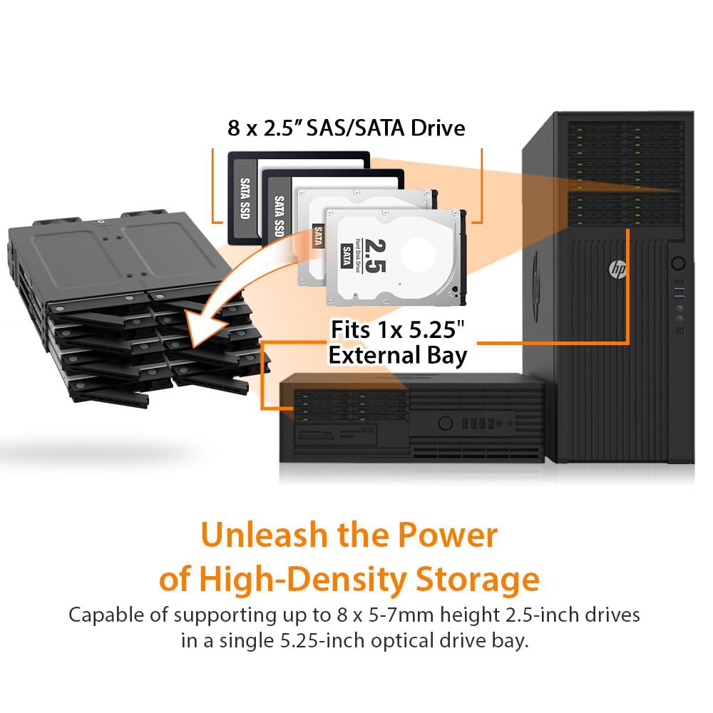 8 베이 2.5인치 SAS /SATA HDD / SSD 모바일 랙 5.25인치 - ExpressCage MB038SP-B - 상세 이미지 2