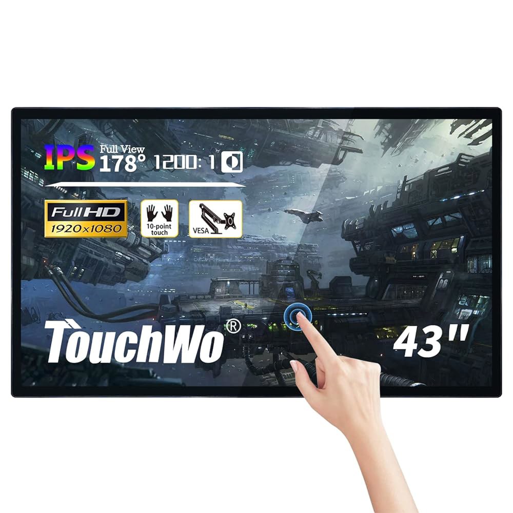 TouchWo 43인치 인터랙티브 터치스크린 모니터, 16 9 디스플레이 1080P 스마트 보드, 사무실 및 교실용 안드로이드 12 전자 화이트보드, RAM 4G ROM 64G - 상품 이미지