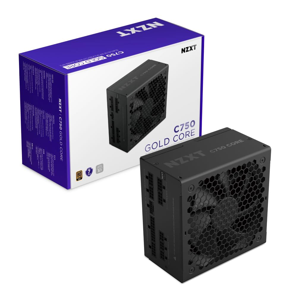 NZXT C750 골드 코어 - 750W ATX 3.1 전원 공급 장치 80 플러스 사이베네틱스 플래티넘 완전 모듈식 PCIe 5.1 300W 12V-2x6 제로 RPM 팬 105 - 상품 이미지