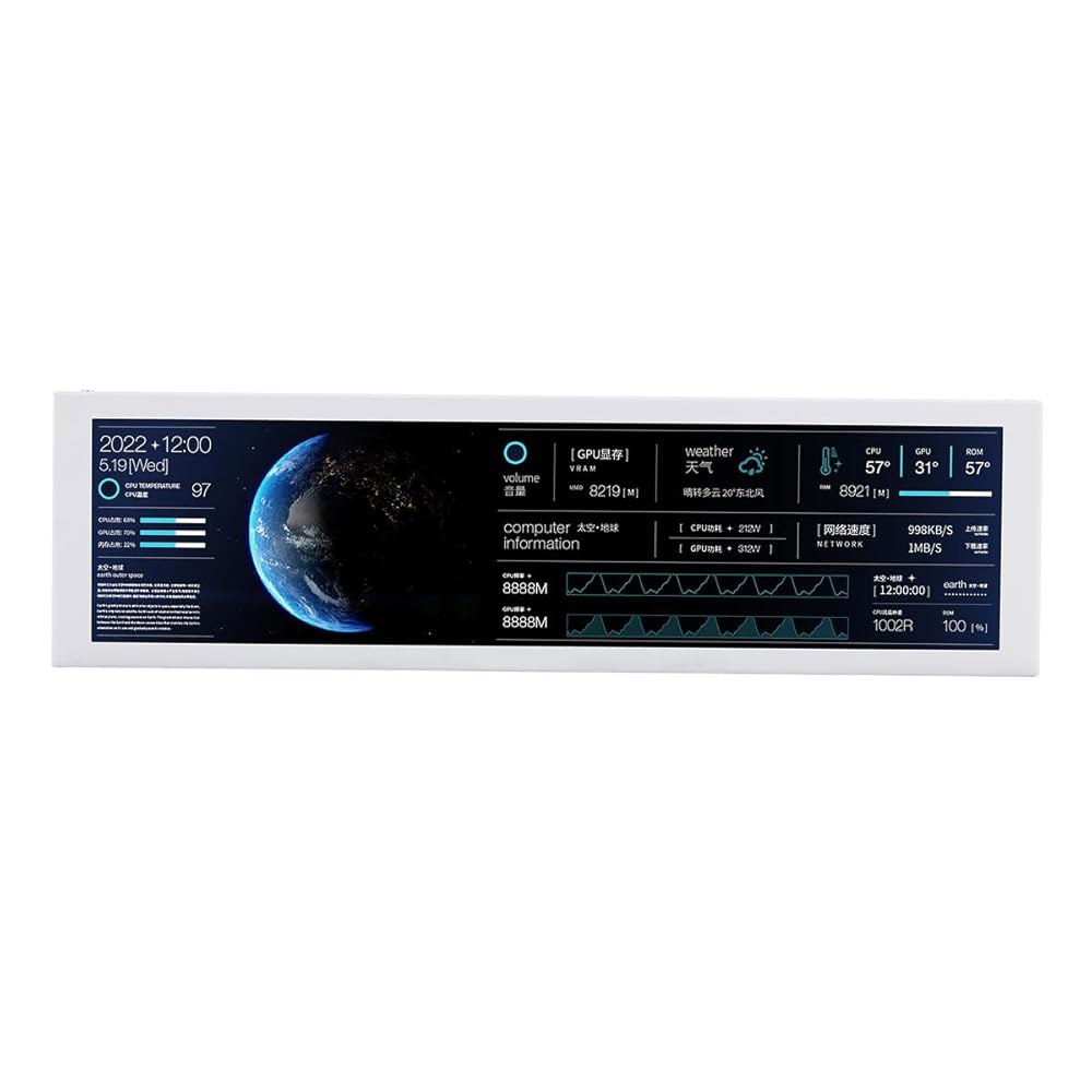 EDIY 8.8인치 컴퓨터 보조 화면 PC 온도 디스플레이, 케이스 CPU 모니터 1920x480 LED IPS 서브 AIDA64 RAM 데이터 모니터, 흰색 - 상품 이미지