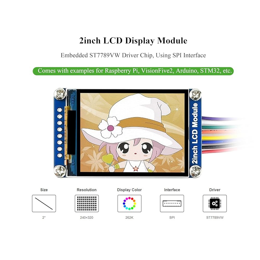 웨이브셰어 2인치 미니 LCD 화면 - 라즈베리 파이 / 아두이노 STM32, 240x320 해상도 IPS 디스플레이, 262K RGB 색상, 내장 ST7789VW 드라이버, SP - 상세 이미지 3