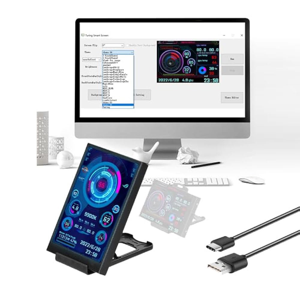 ASHATA IPS USB 미니 화면, AIDA64 온도 표시용 5인치 PC CPU 데이터 모니터 타입 C, GPU RAM 컴퓨터 표시 C 서브 화면 - 상세 이미지 3